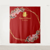 Roter goldener Blumenkranz Chinesischer Hochzeitst Wandteppich (Vorderseite)
