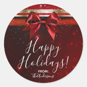 Roter & Goldener Funkel-Chic-Bogen Elegantes Weihn Runder Aufkleber