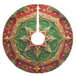 Roter Goldener Grüner Dekorativer Baumschurz Polyester Weihnachtsbaumdecke