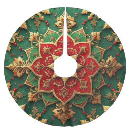 Roter Goldener Grüner Dekorativer Baumschurz Polyester Weihnachtsbaumdecke