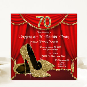 Roter Goldener High Heel Schritt in die 70. Geburt Einladung