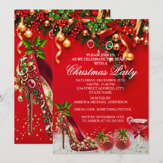Roter Goldener Holly-Kugel-Weihnachts-Feier-Schuh Einladung