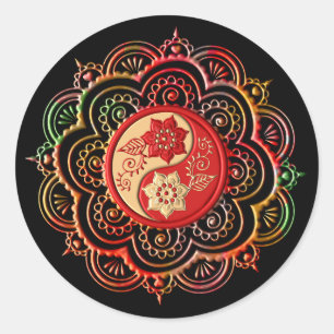 Roter & Goldener Mandala Runder Aufkleber