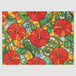 Roter Goldener Orangen Hibiskus Falsches Buntglas Seidenpapier