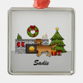 Roter Goldener Retriever im Festsaal & Name Ornament Aus Metall (Vorne)