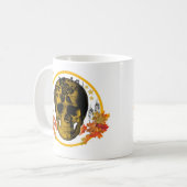 Roter Goldener Schädel mit schwarzer Rose Kaffeetasse (Vorderseite Links)