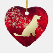 Roter Goldener Schneeflocken Goldene Retriever Keramik Ornament (Vorne)