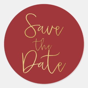 Roter & Goldener Skript-Typ SAVE THE DATE Aufklebe Runder Aufkleber