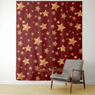 Roter Goldener Stern Elegantes Vintage Frohe Weihn Wandteppich