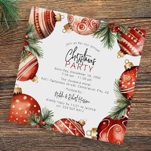 Roter & Goldener Weihnachtsbaumschmuck Party Einladung