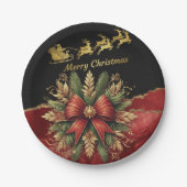 Roter Goldener Weihnachtskranz Santa Schlitten Pappteller (Vorderseite)