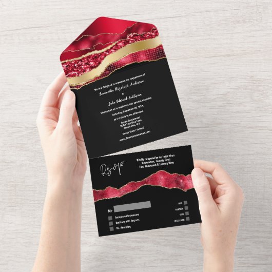 Roter Goldmarmor verleiht elegante Verlobung All In One Einladung (Abreißen)