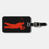 Roter Golfspieler auf Schwarzem Gepäckanhänger (Vorderseite horizontal)