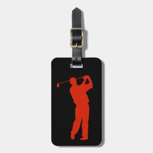 Roter Golfspieler auf Schwarzem Gepäckanhänger