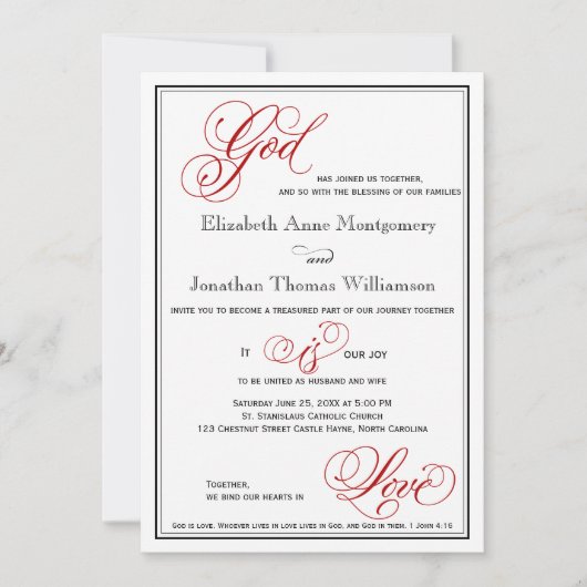 Roter Gott ist Liebe Christlich Hochzeitseinladung Einladung (Vorderseite)