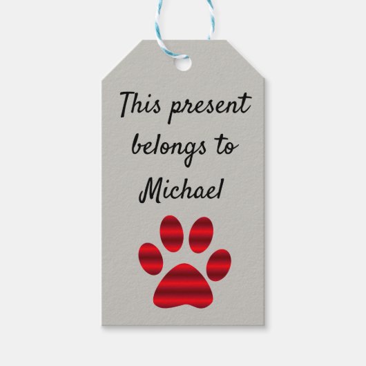Roter Gradient Paw Print Geschenkanhänger (Vorderseite)