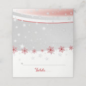 Roter, grauer Schneeflocken Winterhochzeit gefalte Platzkarte (Außenseite Aufgefaltet)