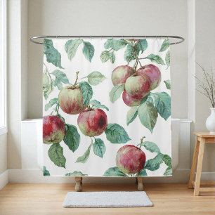 Roter Grüner Apfel Frucht Muster Aquarell Rustikal Duschvorhang