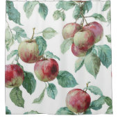 Roter Grüner Apfel Frucht Muster Aquarell Rustikal Duschvorhang (Vorderseite)