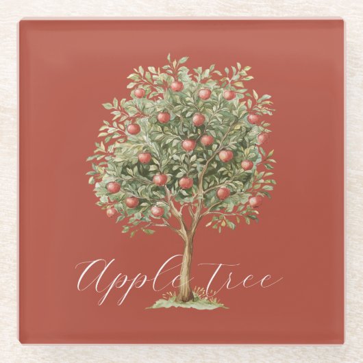 Roter Grüner Apfelbaum Glasuntersetzer (Vorderseite)