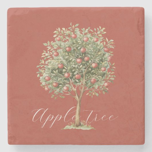 Roter Grüner Apfelbaum Steinuntersetzer (Vorderseite)