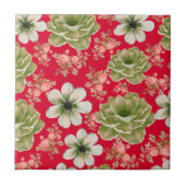 Roter grüner Aquarell-Blumen- Fliese (Vorderseite)