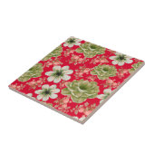 Roter grüner Aquarell-Blumen- Fliese (Seite)