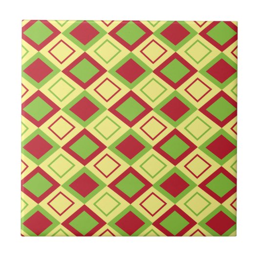 Roter grüner Diamant geometrisch  Fliese (Vorderseite)