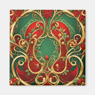 Roter grüner floraler Weihnachts-Feiertagsmagnet Magnet