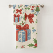 Roter grüner Grandmillennial Floral Holiday Badhandtuch Set (Insitu)