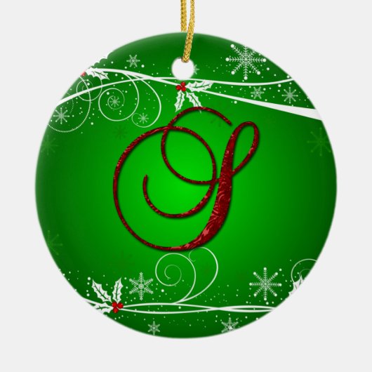 Roter grüner Holly Anfangsbuchstabe S Weihnachtsba Keramikornament (Vorne)
