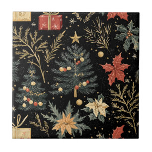 Roter grüner Holly Weihnachts-Holzkohle-Muster Fliese