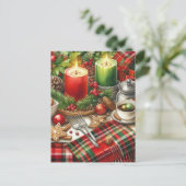 Roter & Grüner Kerzenlicht mit Keksen Weihnachten Postkarte (Stehend Vorderseite)