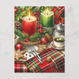 Roter & Grüner Kerzenschein mit Keksen Weihnachten Postkarte