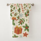 Roter grüner Kiefer und Berry Holiday Botanischer  Badhandtuch Set (Insitu)