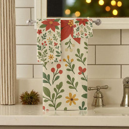 Roter grüner Kiefer und Berry Holiday Botanischer  Badhandtuch Set