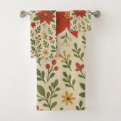 Roter grüner Kiefer und Berry Holiday Botanischer  Badhandtuch Set (Insitu)