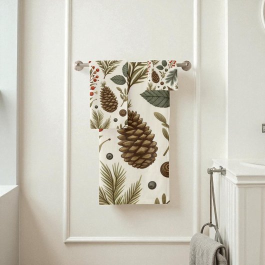 Roter grüner Pine und Berry Holiday Rustikale bota Badhandtuch Set