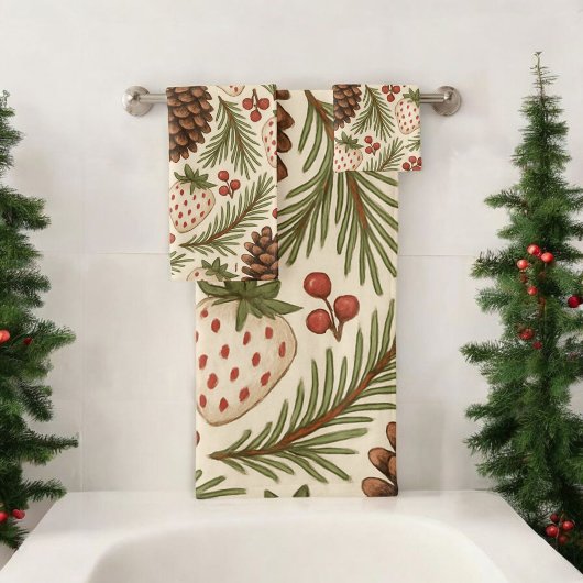 Roter grüner Pine und Berry Holiday Rustikale Wass Badhandtuch Set
