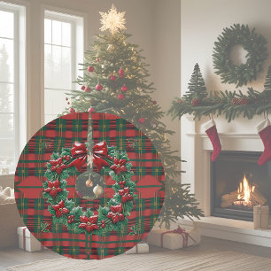 Roter, grüner und Kranz-Karo Polyester Weihnachtsbaumdecke