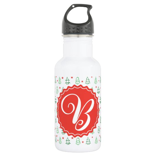 Roter & Grüner Weihnachtsbaum Edelstahlflasche (Vorderseite)