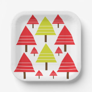 Roter grüner Weihnachtsbaum moderne minimale Muste Pappteller