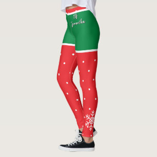 Roter grüner Weihnachtselfen-Name  Leggings