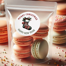 Roter & Grüner Weihnachtsstrumpf Weihnachten & Neu Runder Aufkleber