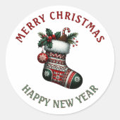 Roter & Grüner Weihnachtsstrumpf Xmas & Neujahr Runder Aufkleber (Vorderseite)