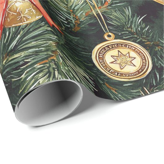 Roter grüner Western Weihnachtsbaumschmuck Geschenkpapier (Rolleneckpunkt)