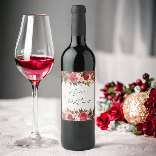 Roter grüner Winter Hochzeit Weinetikett