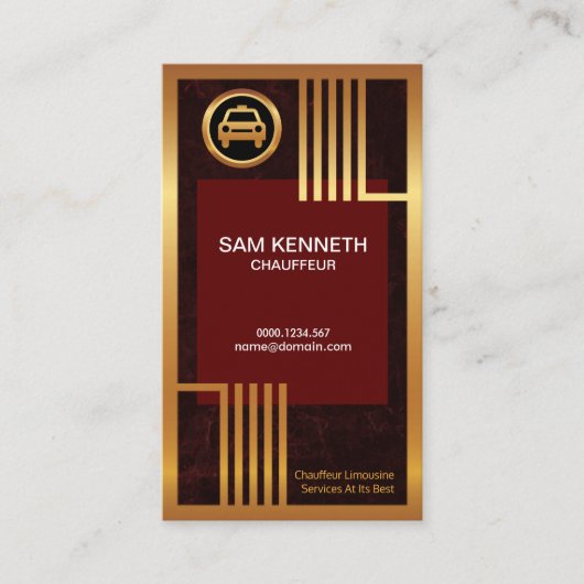 Roter Grunge Golden Borders Taxi Chauffeur Visitenkarte (Vorderseite)