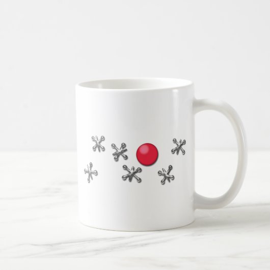 Roter Gummiball und Jacke Kaffeetasse (Rechts)