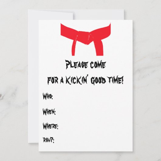 Roter Gürtel für Kampfkunst Einladung zur Geburtst (Vorderseite)